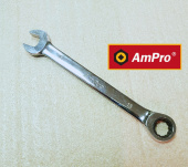 Ключ комбинированный трещоточный 15мм AmPro (T41415) CrV, хромированный