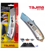 Нож монтажный TAJIMA V-REX (VR103D) с выдвижным трапезоидным лезвием (3 лезвия в комплекте), металл