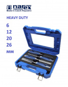 Набор из 4 плоских ударных стамесок NAREX HEAVY DUTY (866001) в кейсе (6,12,20,26мм) для тяжелых работ, с прозрачной ручкой