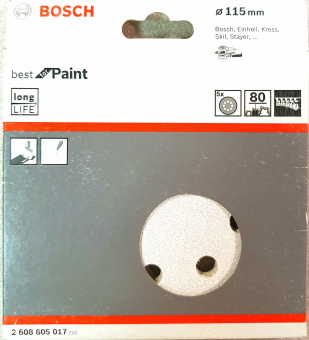 Шлифлисты белые (5шт) BOSCH Best for Paint 115мм (зерно 80) 2608605017
