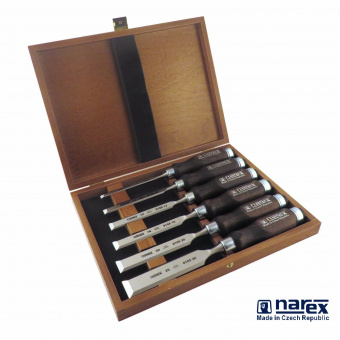 Набор из 6 плоских стамесок NAREX Wood Line Profi (853053) в дерев.коробке (6,10,12,16,20,26мм)