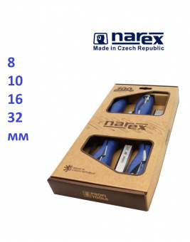 Набор из 4 плоских ударных стамесок NAREX HEAVY DUTY (860702) 8,10,16,32 мм для тяжелых работ, с прозрачной ручкой