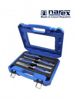 Набор из 4 плоских ударных стамесок NAREX HEAVY DUTY (866001) в кейсе (6,12,20,26мм) для тяжелых работ, с прозрачной ручкой