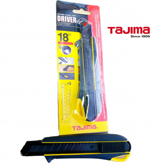 Нож строительный TAJIMA Driver Cutter (DC560BY) с автофиксацией, лезвие 18мм, в комплекте 3 лезвия