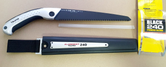 Ручная пила TAJIMA Aluminist (ALSA240) + запасное полотно 240мм с покрытием (поясной пластиковый чехол,алюмин.ручка)