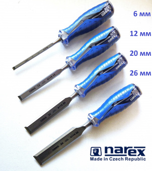 Набор из 4 плоских ударных стамесок NAREX HEAVY DUTY (866001) в кейсе (6,12,20,26мм) для тяжелых работ, с прозрачной ручкой