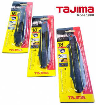 Нож строительный TAJIMA Driver Cutter (DC560BY) с автофиксацией, лезвие 18мм, в комплекте 3 лезвия
