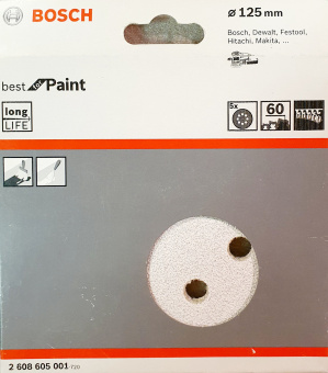Шлифлисты белые (5шт) BOSCH Best for Paint 125мм (зерно 60) 2608605001