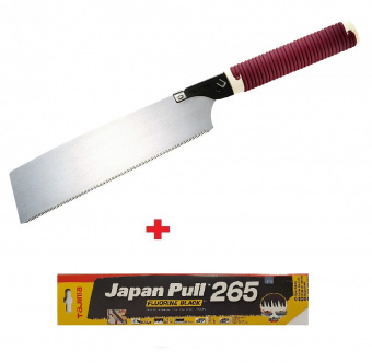 Ручная пила TAJIMA Japan Pull JPR265ST с короткой красной ручкой +запасное полотно с покрытием GNB265FBP (265мм)